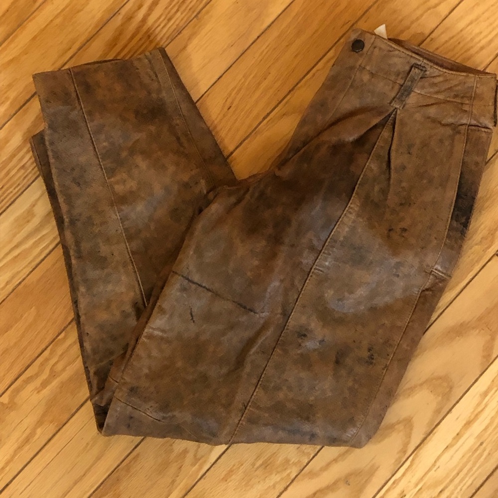 Vintage Forenza Tan Brown 100% Leather High Waist Pants Sz 6 - Picture 2 of 7